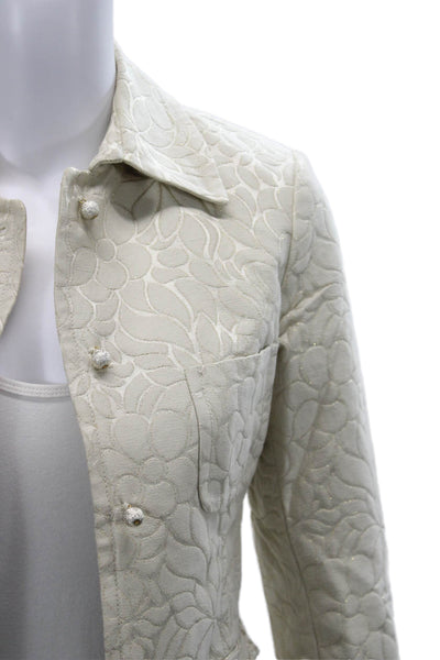 J Crew Womens Quilted Floral Collared Button Long Sleeve Jacket Beige Size 0