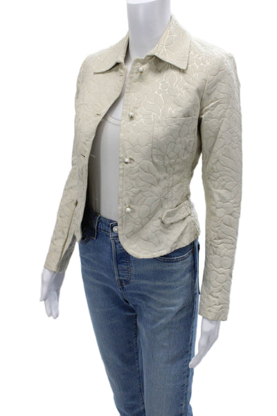 J Crew Womens Quilted Floral Collared Button Long Sleeve Jacket Beige Size 0