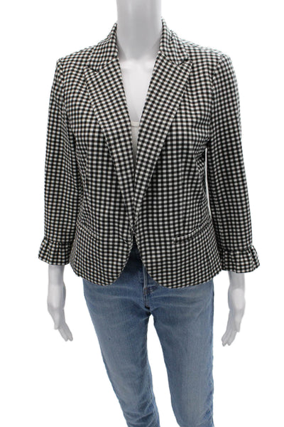 Amanda + Chelsea Womens Black Checked Collared Blazer 3/4 Sleeve Size 10