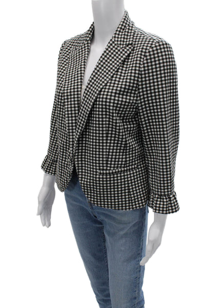 Amanda + Chelsea Womens Black Checked Collared Blazer 3/4 Sleeve Size 10