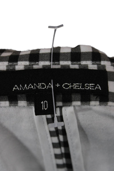 Amanda + Chelsea Womens Black Checked Collared Blazer 3/4 Sleeve Size 10