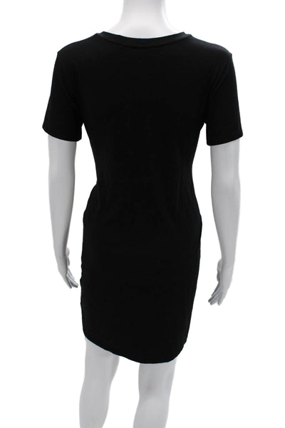 Theory Women T-Shirt Dress Black Short Sleeve Crew Neck Knee Length Size S