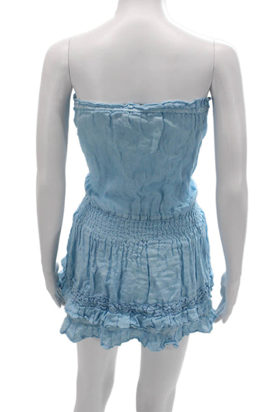 Temptation Positano Womens Romper Strapless Light Blue Linen Mini Size M