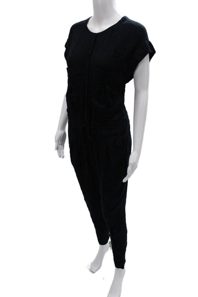 A.L.C. Womens Jumpsuit Black Short Sleeve Round Neck Petites Size S