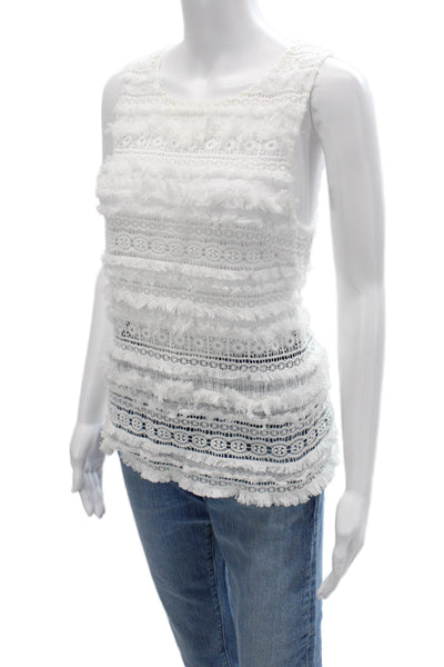 Generation Love Womens Boho Cotton Sleeveless Tank Round Neck White Size M