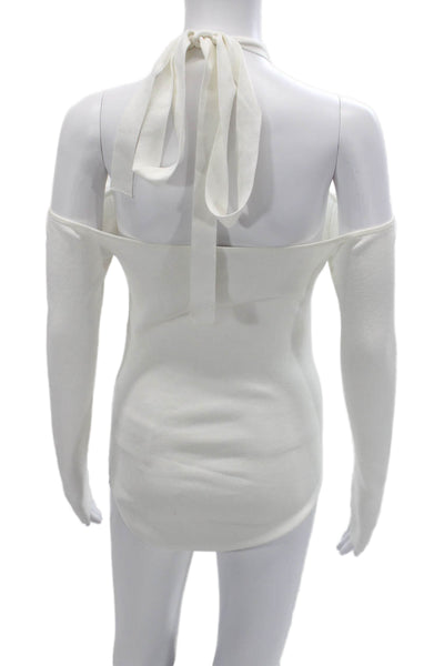 Cushnie Et Ochs Womens Cotton Mock Neck Tie Sweater White Size M