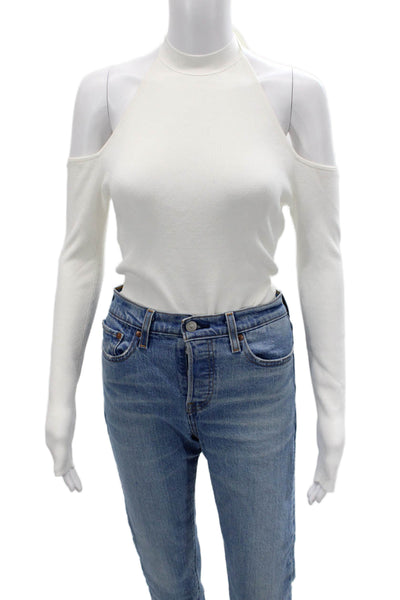 Cushnie Et Ochs Womens Cotton Mock Neck Tie Sweater White Size M