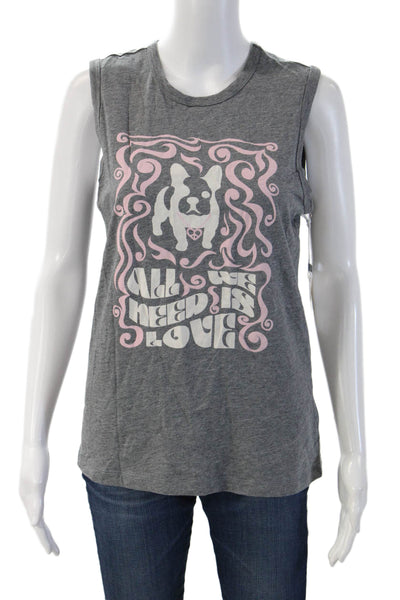 PJ Salvage Womens Basic Sleeveless Tank Gray Dog Graphic Crew Neck Size XS