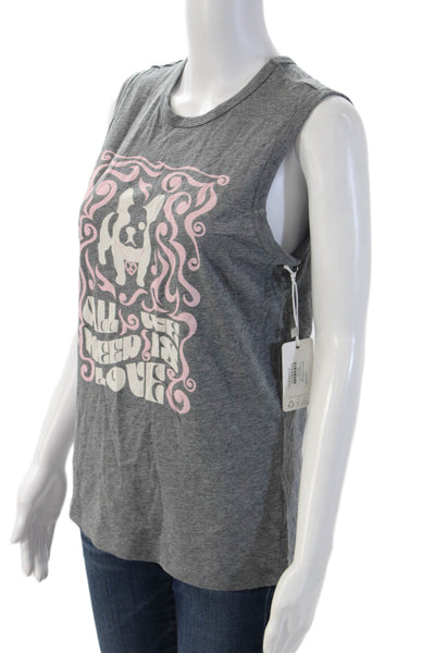 PJ Salvage Womens Basic Sleeveless Tank Gray Dog Graphic Crew Neck Size XS