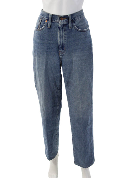 Madewell Women Straight Jeans High Rise Blue 100% Cotton Button Size 27