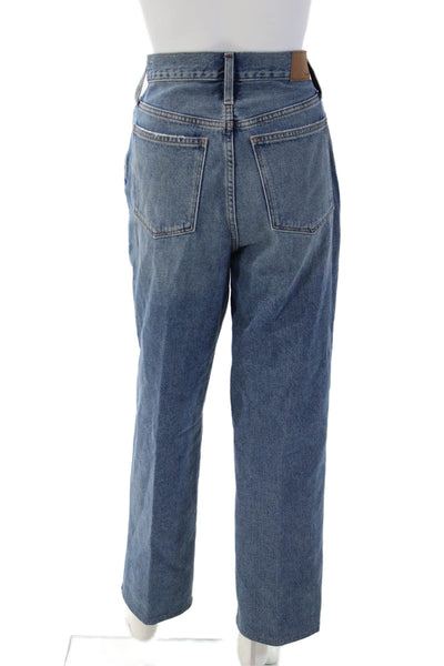 Madewell Women Straight Jeans High Rise Blue 100% Cotton Button Size 27
