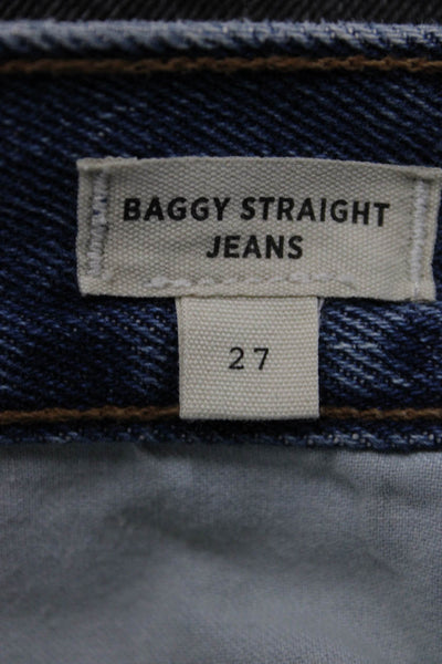 Madewell Women Straight Jeans High Rise Blue 100% Cotton Button Size 27