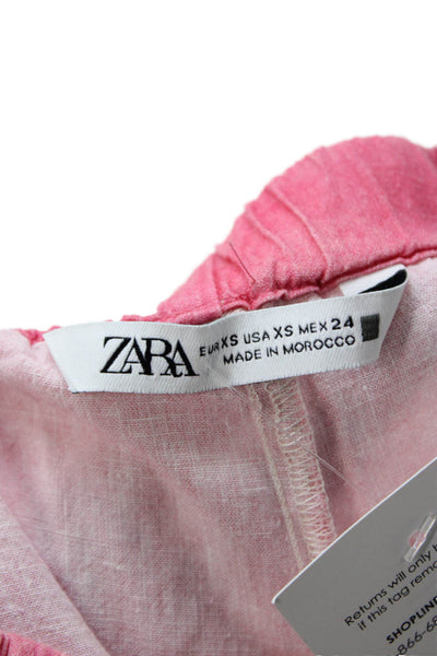 Zara Women Pink Linen Drawstring Sweatpants Inseam 28 Size XS