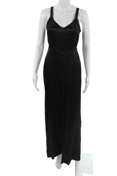 Tracy Reese Womens Slip Dress Black V Neck Sleeveless Zip Petite Size S