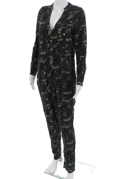 Melissa Odabash Womens Black Camo V Neck Long Sleeve Jumpsuit Size XS