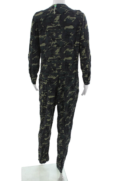 Melissa Odabash Womens Black Camo V Neck Long Sleeve Jumpsuit Size XS