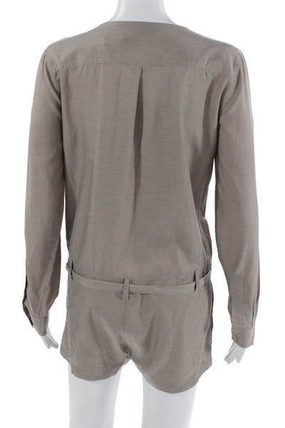 BCBGMAXAZRIA Womens Beige V Neck Long Sleeve Jumpsuit Rayon Cotton Size XS