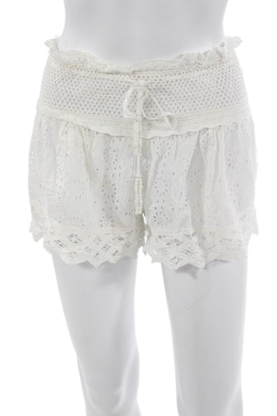 Amita Naithani Unisex White Floral Cotton Bohemian Button Shorts Size S