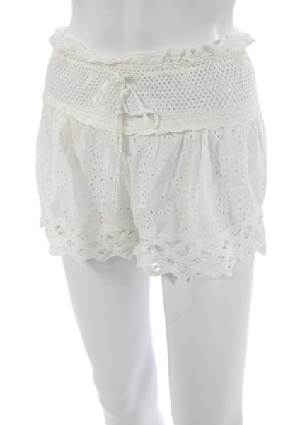 Amita Naithani Unisex White Floral Cotton Bohemian Button Shorts Size S