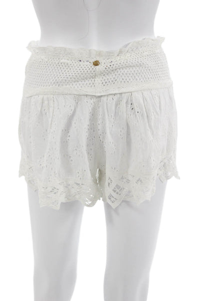 Amita Naithani Unisex White Floral Cotton Bohemian Button Shorts Size S