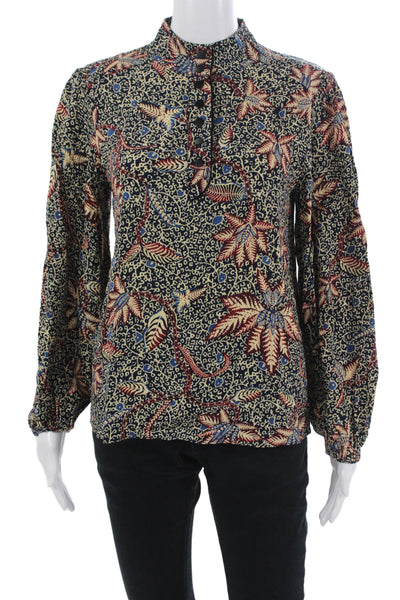 Ba&Sh Women Tunic Blouse Black Floral Mock Neck Long Sleeve Viscose Size XS