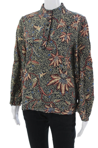 Ba&Sh Women Tunic Blouse Black Floral Mock Neck Long Sleeve Viscose Size XS
