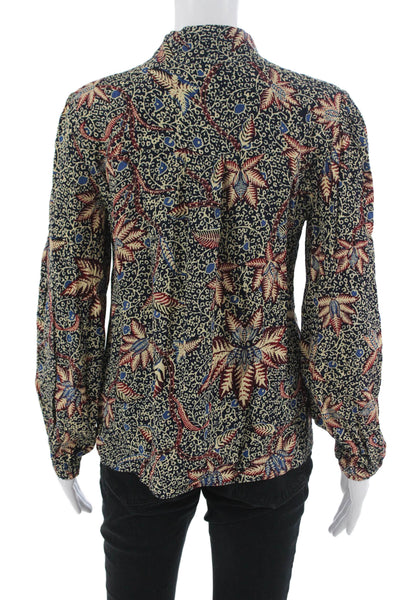 Ba&Sh Women Tunic Blouse Black Floral Mock Neck Long Sleeve Viscose Size XS
