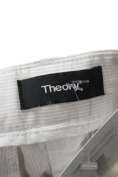 Theory Mens Chino Shorts White Striped Button Size 34