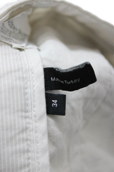 Theory Mens Chino Shorts White Striped Button Size 34