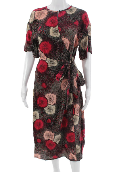 Equipment Femme Women Black Wrap Dress Short Sleeve Midi Viscose Silk Size 8