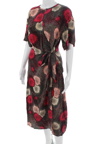 Equipment Femme Women Black Wrap Dress Short Sleeve Midi Viscose Silk Size 8