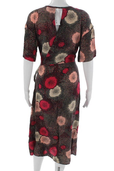 Equipment Femme Women Black Wrap Dress Short Sleeve Midi Viscose Silk Size 8