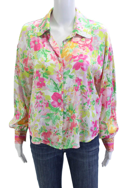 Current Air Womens Green Floral Collared Long Sleeve Button Up Blouse Size S