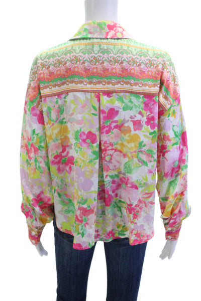 Current Air Womens Green Floral Collared Long Sleeve Button Up Blouse Size S