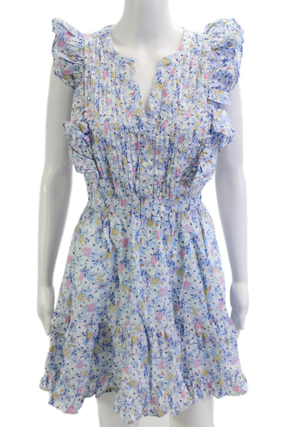 Fate. Womens Fit & Flare Sundress Light Blue Floral V-Neck Sleeveless Size M