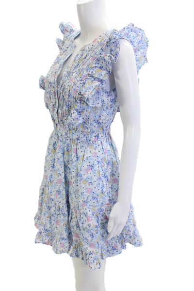 Fate. Womens Fit & Flare Sundress Light Blue Floral V-Neck Sleeveless Size M