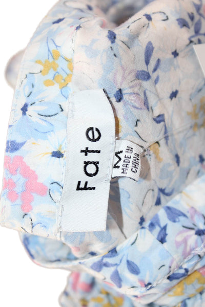 Fate. Womens Fit & Flare Sundress Light Blue Floral V-Neck Sleeveless Size M