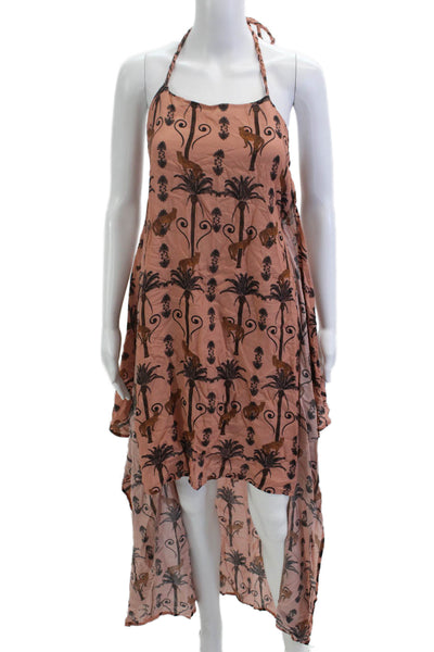 Sensi Studio Womens Kaftan Maxi Dress Brown Animal Print Cotton Size M