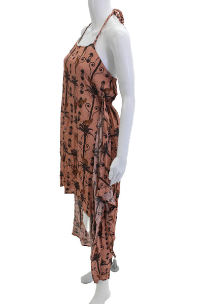 Sensi Studio Womens Kaftan Maxi Dress Brown Animal Print Cotton Size M
