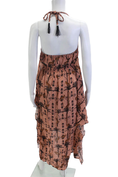 Sensi Studio Womens Kaftan Maxi Dress Brown Animal Print Cotton Size M