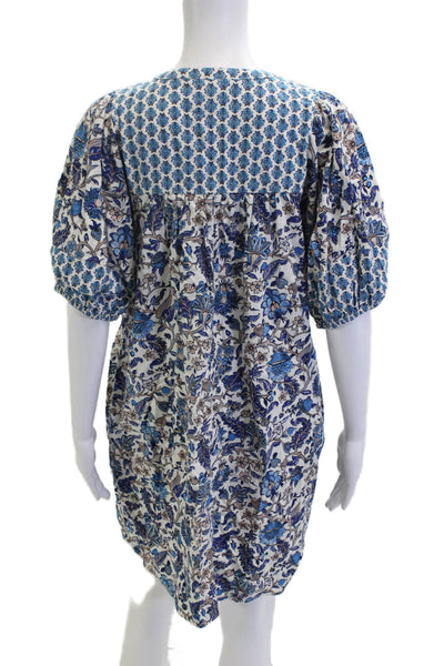 Knox Rose Women Kaftan Dress Blue Floral Short Sleeve Drawstring Size S