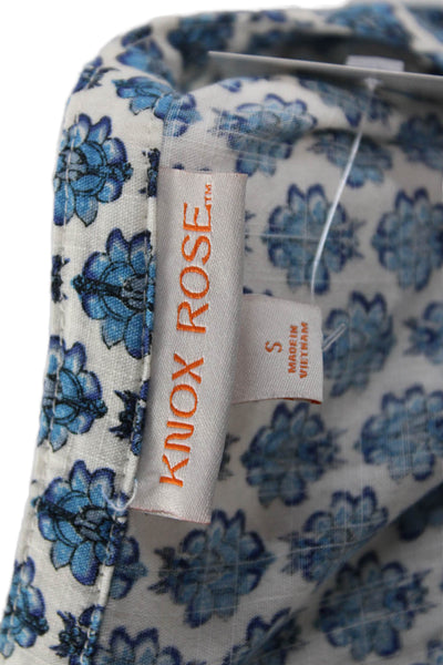 Knox Rose Women Kaftan Dress Blue Floral Short Sleeve Drawstring Size S