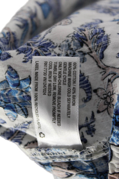 Knox Rose Women Kaftan Dress Blue Floral Short Sleeve Drawstring Size S