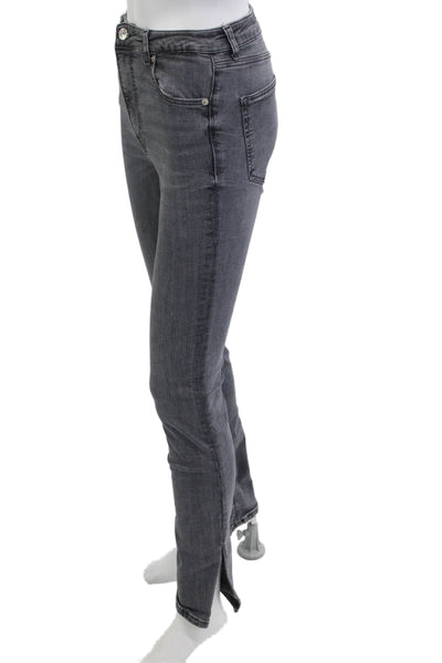 Zara Women Skinny Straight Jeans Dark Gray Mid Rise Button Size 4
