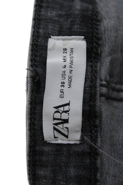 Zara Women Skinny Straight Jeans Dark Gray Mid Rise Button Size 4
