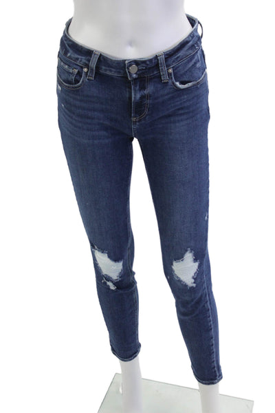 Paige Womens Skinny Ankle Jeans Dark Blue Mid Rise Button Size 26
