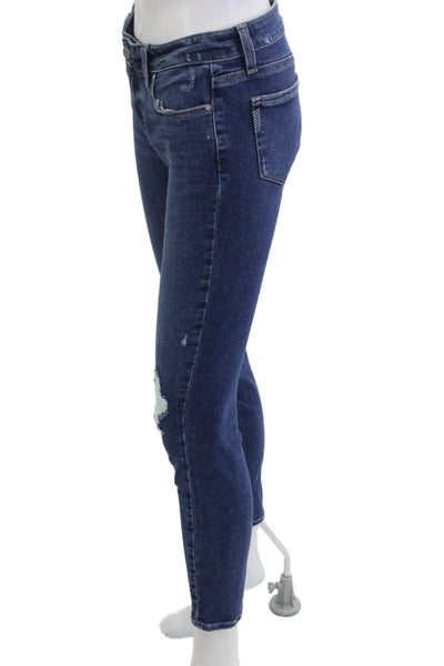 Paige Womens Skinny Ankle Jeans Dark Blue Mid Rise Button Size 26