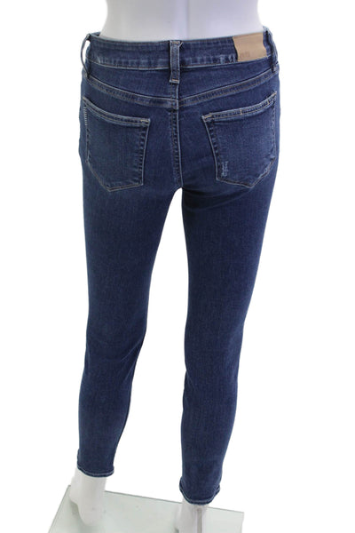 Paige Womens Skinny Ankle Jeans Dark Blue Mid Rise Button Size 26