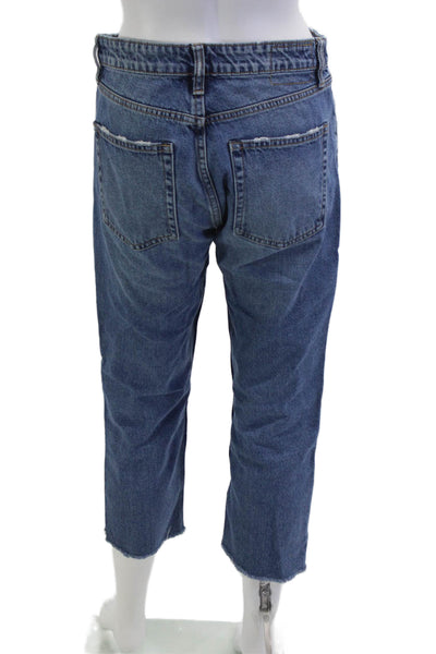 Zara Unisex Cropped Mom Jeans Blue Cotton Mid Rise Petites Size 26