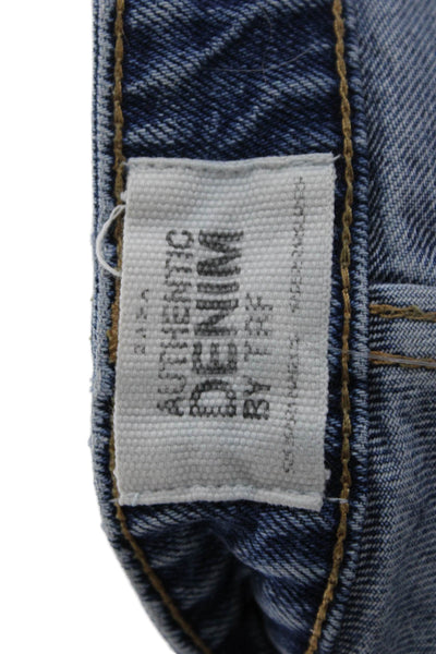 Zara Unisex Cropped Mom Jeans Blue Cotton Mid Rise Petites Size 26
